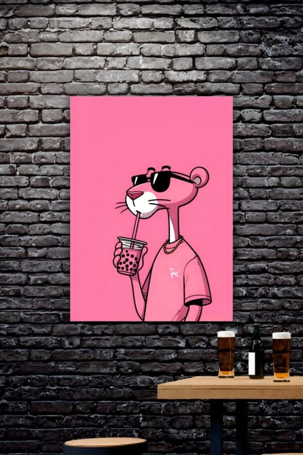 Pink Panther Drinking Boba Poster