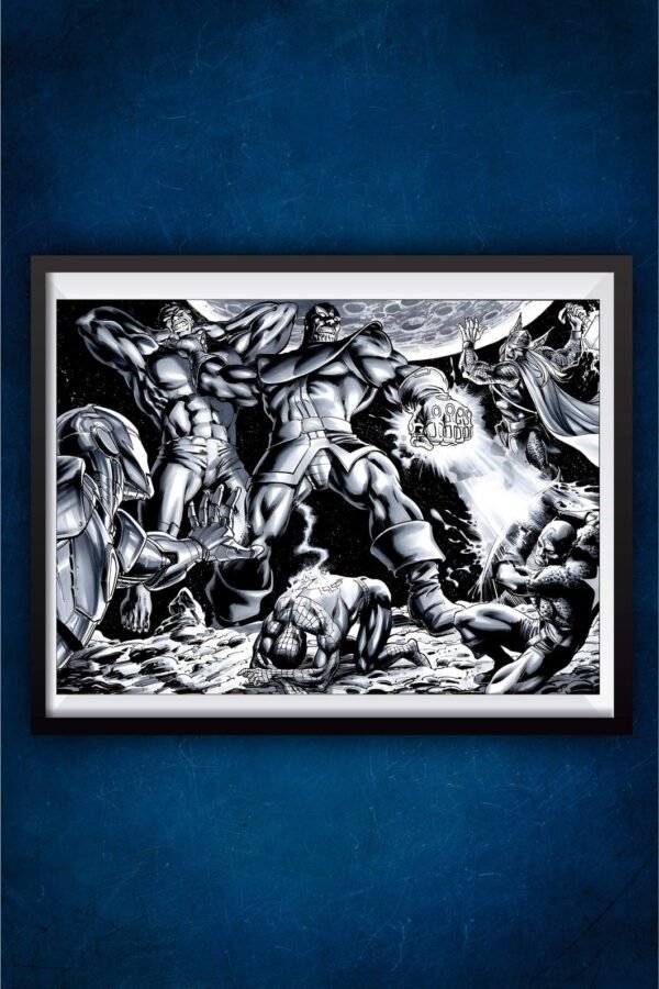Thanos vs Avengers Black and white Poster