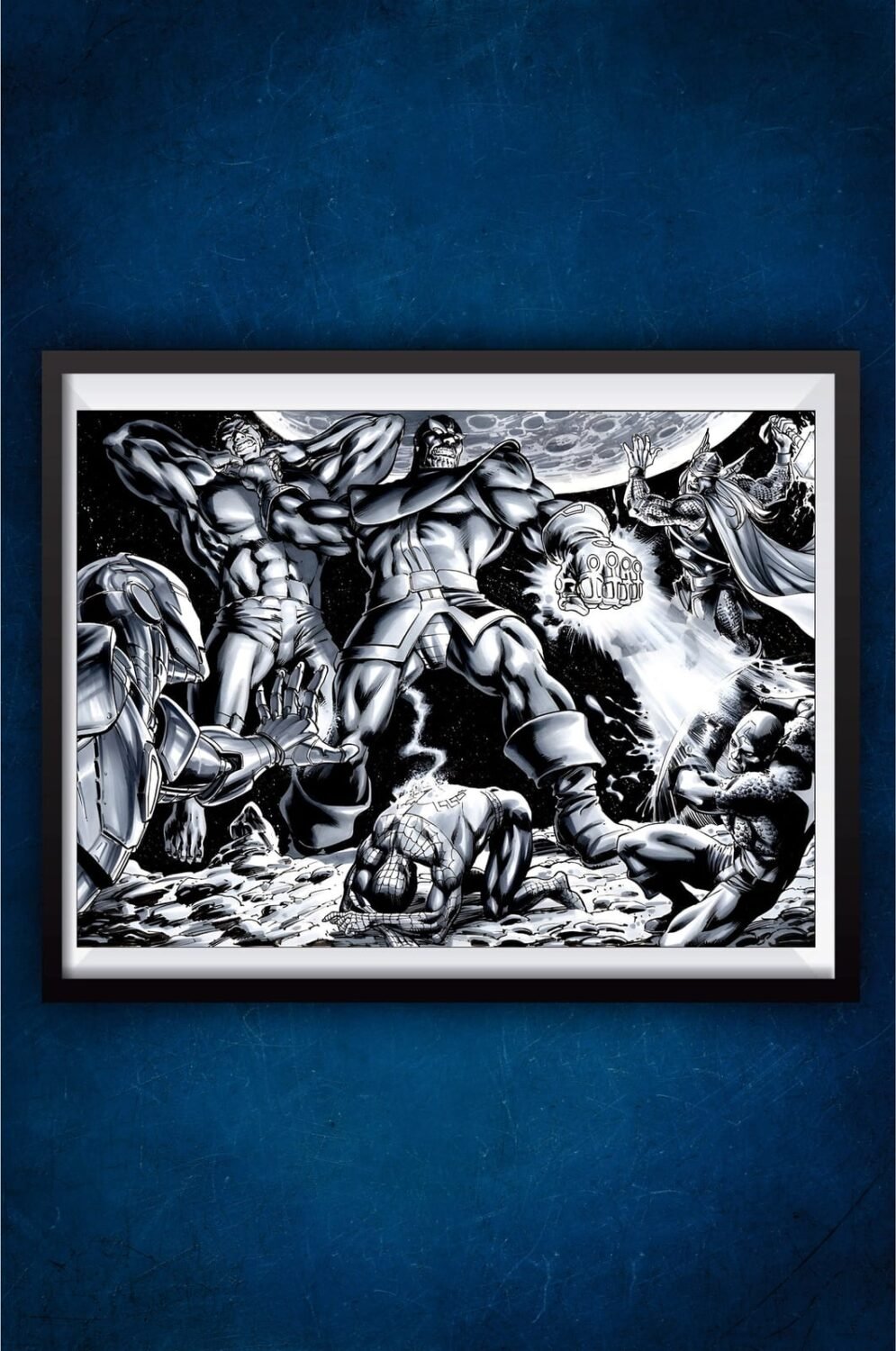 Thanos vs Avengers Black and white Poster